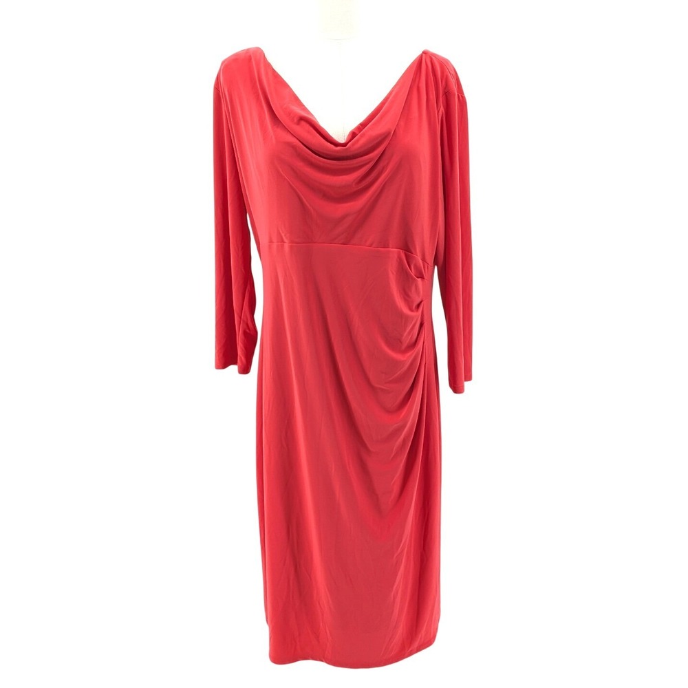 Anne Klein Coral Ruched Sheath Dress Career‎ Cocktail Midi Size 16